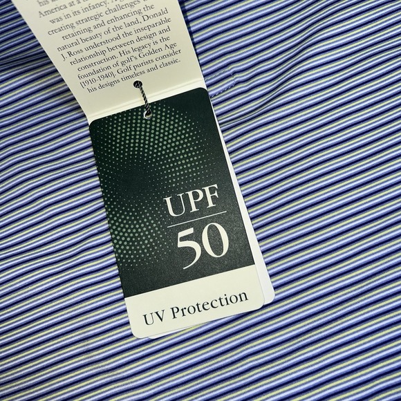 DONALD ROSS SPORT UPF 50 WICKING DRY‎ STRIPE-NAVY/Yellow/WHITE GOLF POLO  SHIRT - Picture 8 of 10